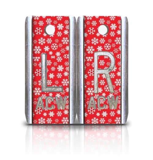 1 1/2" Height Aluminum Elite Style Lead X-Ray Markers, Red Snowflakes Pattern